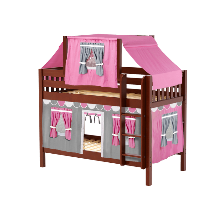 Maxtrix Twin Low Bunk Bed with Straight Ladder, Top Tent + Curtain