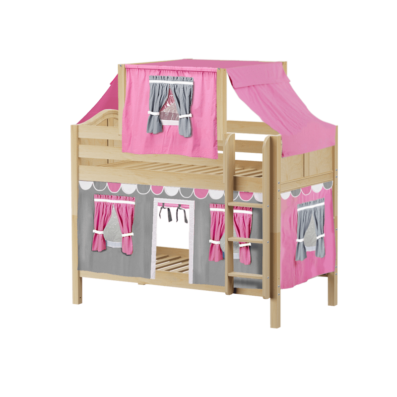 Maxtrix Twin Low Bunk Bed with Straight Ladder, Top Tent + Curtain