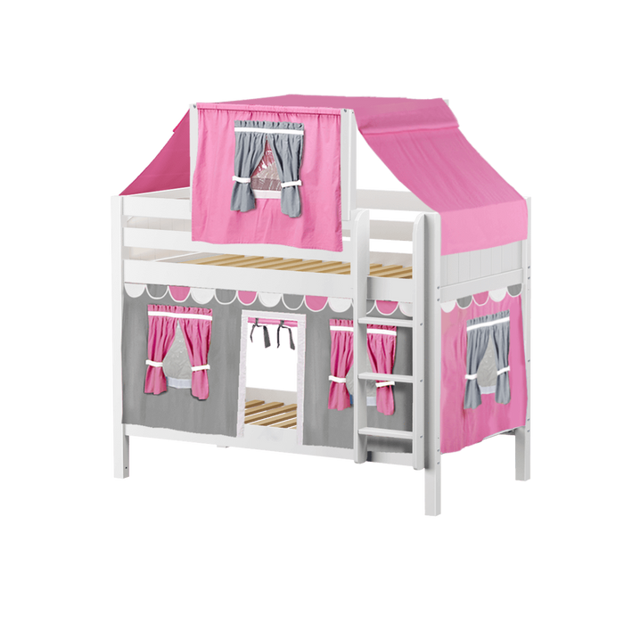 Maxtrix Twin Low Bunk Bed with Straight Ladder, Top Tent + Curtain