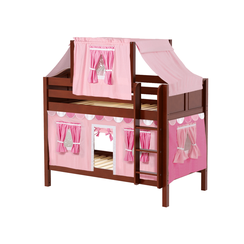 Maxtrix Twin Low Bunk Bed with Straight Ladder, Top Tent + Curtain