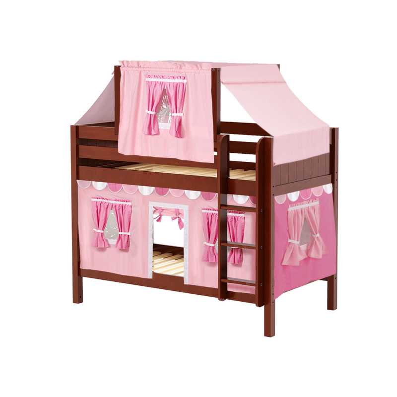 Maxtrix Twin Low Bunk Bed with Straight Ladder, Top Tent + Curtain