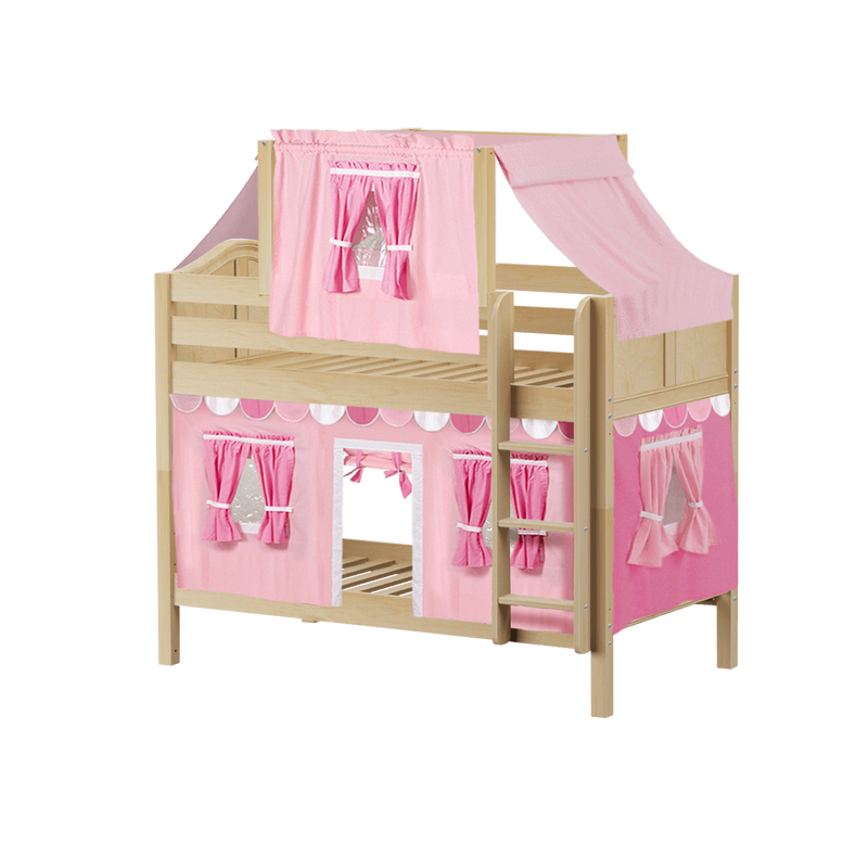 Maxtrix Twin Low Bunk Bed with Straight Ladder, Top Tent + Curtain