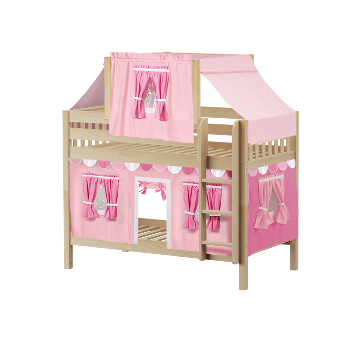 Maxtrix Twin Low Bunk Bed with Straight Ladder, Top Tent + Curtain