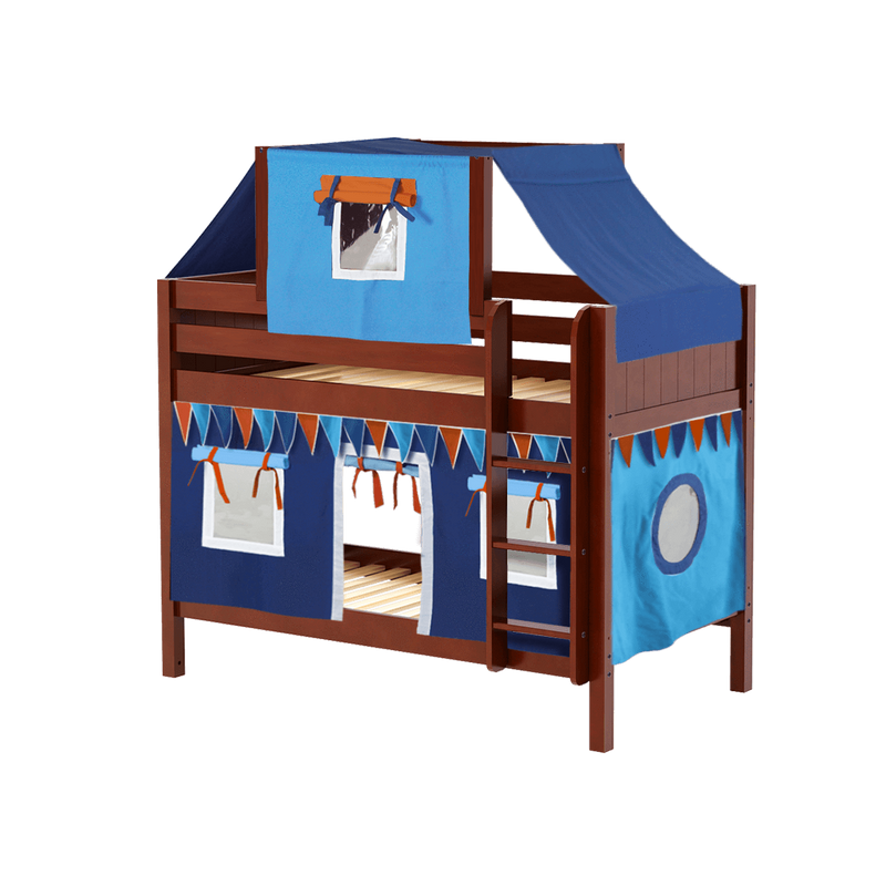 Maxtrix Twin Low Bunk Bed with Straight Ladder, Top Tent + Curtain