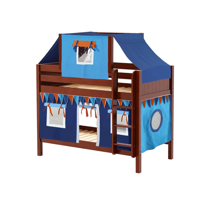 Maxtrix Twin Low Bunk Bed with Straight Ladder, Top Tent + Curtain