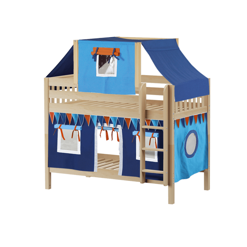 Maxtrix Twin Low Bunk Bed with Straight Ladder, Top Tent + Curtain