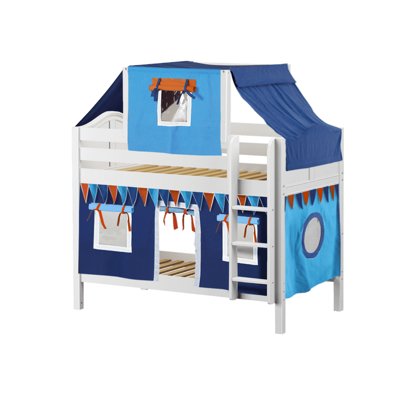 Maxtrix Twin Low Bunk Bed with Straight Ladder, Top Tent + Curtain