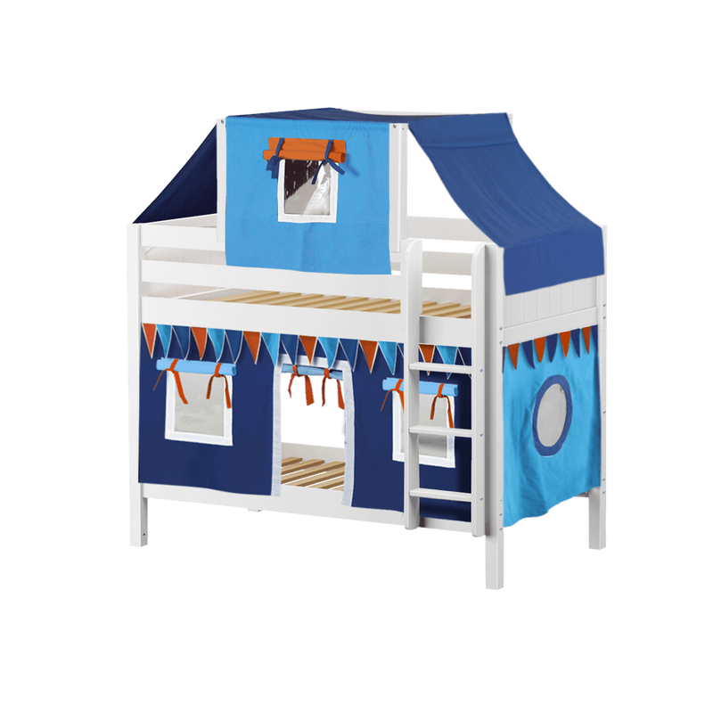 Maxtrix Twin Low Bunk Bed with Straight Ladder, Top Tent + Curtain