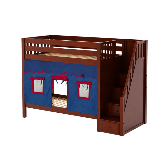 Maxtrix Twin High Bunk Bed with Stairs + Curtain