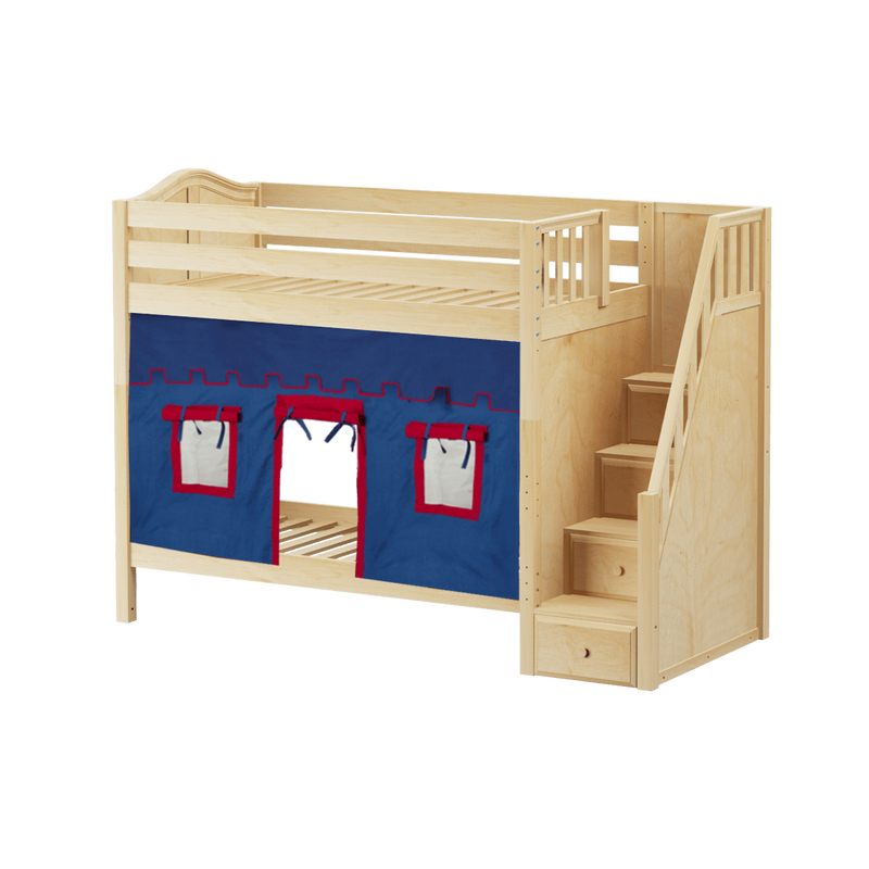 Maxtrix Twin High Bunk Bed with Stairs + Curtain