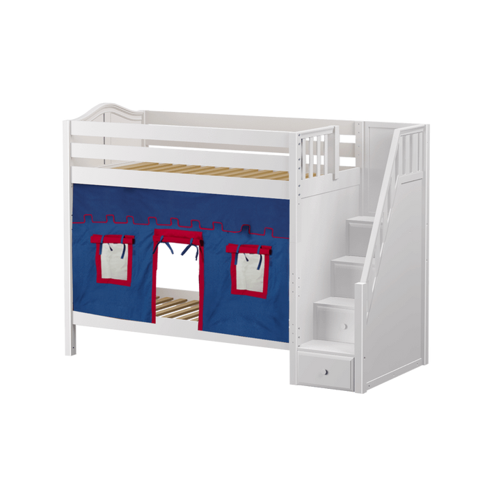 Maxtrix Twin High Bunk Bed with Stairs + Curtain