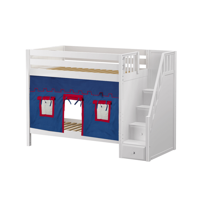 Maxtrix Twin High Bunk Bed with Stairs + Curtain