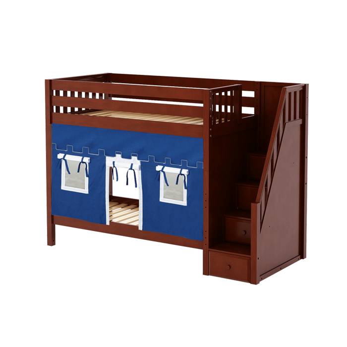 Maxtrix Twin High Bunk Bed with Stairs + Curtain