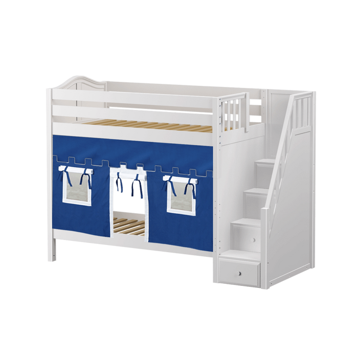Maxtrix Twin High Bunk Bed with Stairs + Curtain