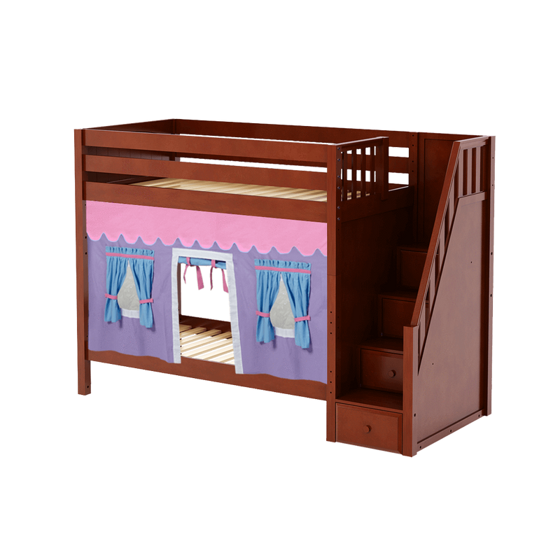 Maxtrix Twin High Bunk Bed with Stairs + Curtain