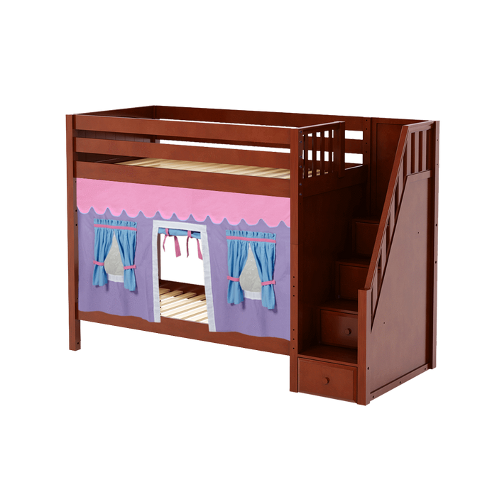 Maxtrix Twin High Bunk Bed with Stairs + Curtain