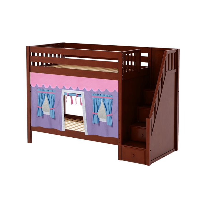 Maxtrix Twin High Bunk Bed with Stairs + Curtain