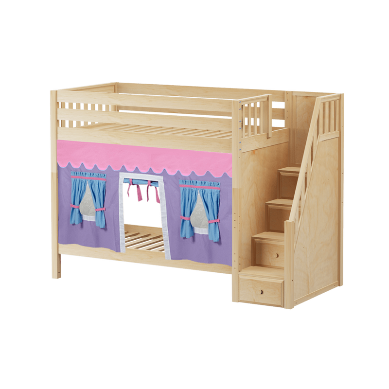 Maxtrix Twin High Bunk Bed with Stairs + Curtain