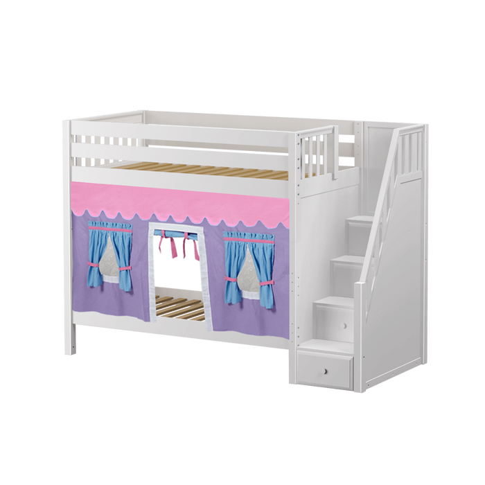 Maxtrix Twin High Bunk Bed with Stairs + Curtain