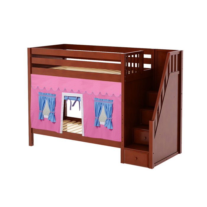 Maxtrix Twin High Bunk Bed with Stairs + Curtain