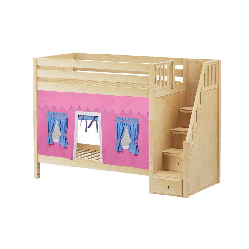 Maxtrix Twin High Bunk Bed with Stairs + Curtain