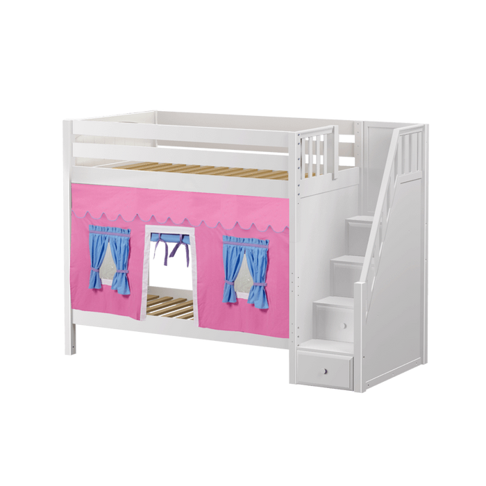 Maxtrix Twin High Bunk Bed with Stairs + Curtain