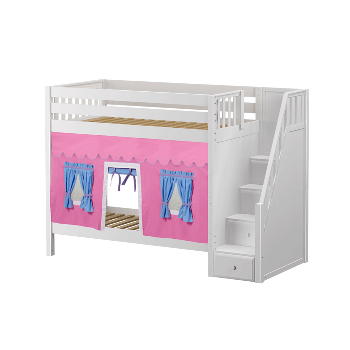 Maxtrix Twin High Bunk Bed with Stairs + Curtain