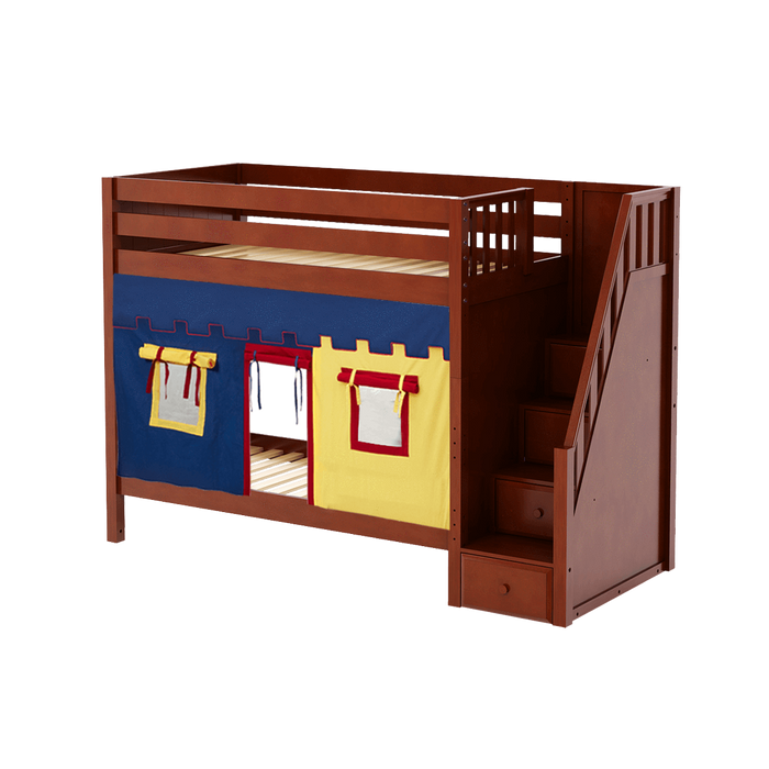 Maxtrix Twin High Bunk Bed with Stairs + Curtain