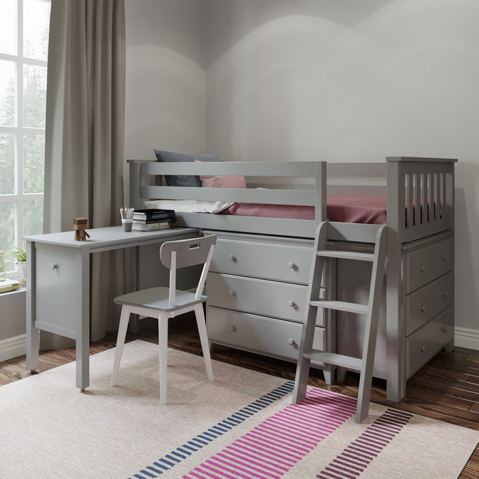 Jackpot Deluxe Windsor Twin-Size Storage Loft Bed with Two Dressers + Desk