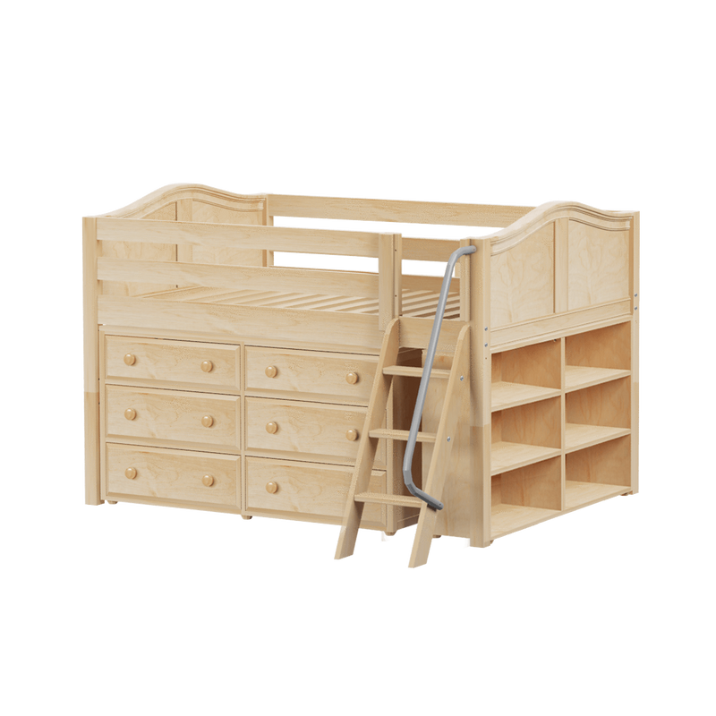 Maxtrix Full Low Loft Bed with Angled Ladder + Storage