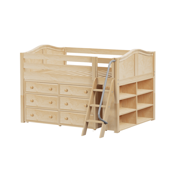 Maxtrix Full Low Loft Bed with Angled Ladder + Storage
