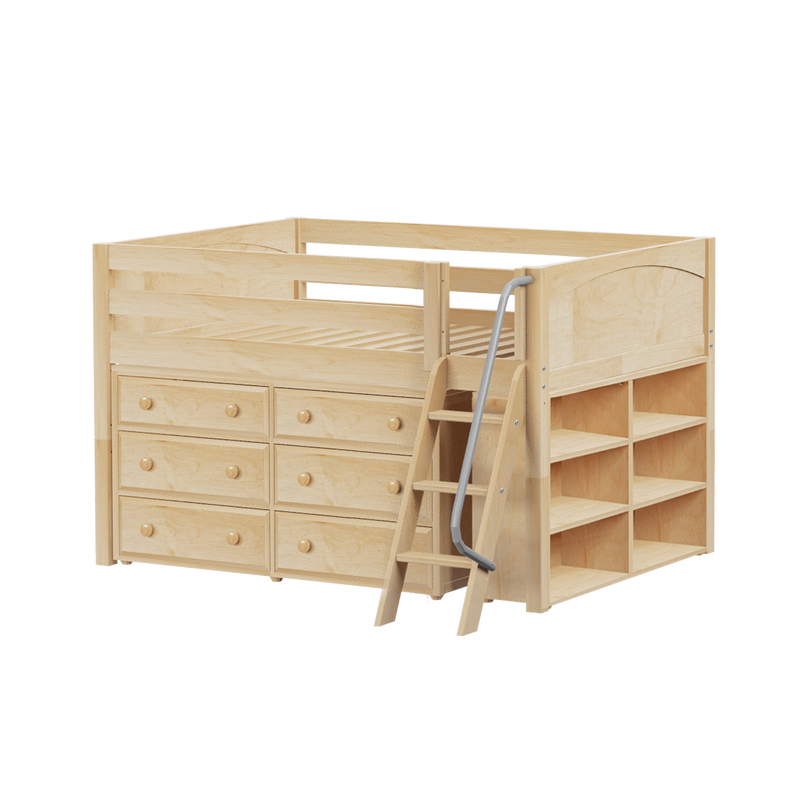 Maxtrix Full Low Loft Bed with Angled Ladder + Storage