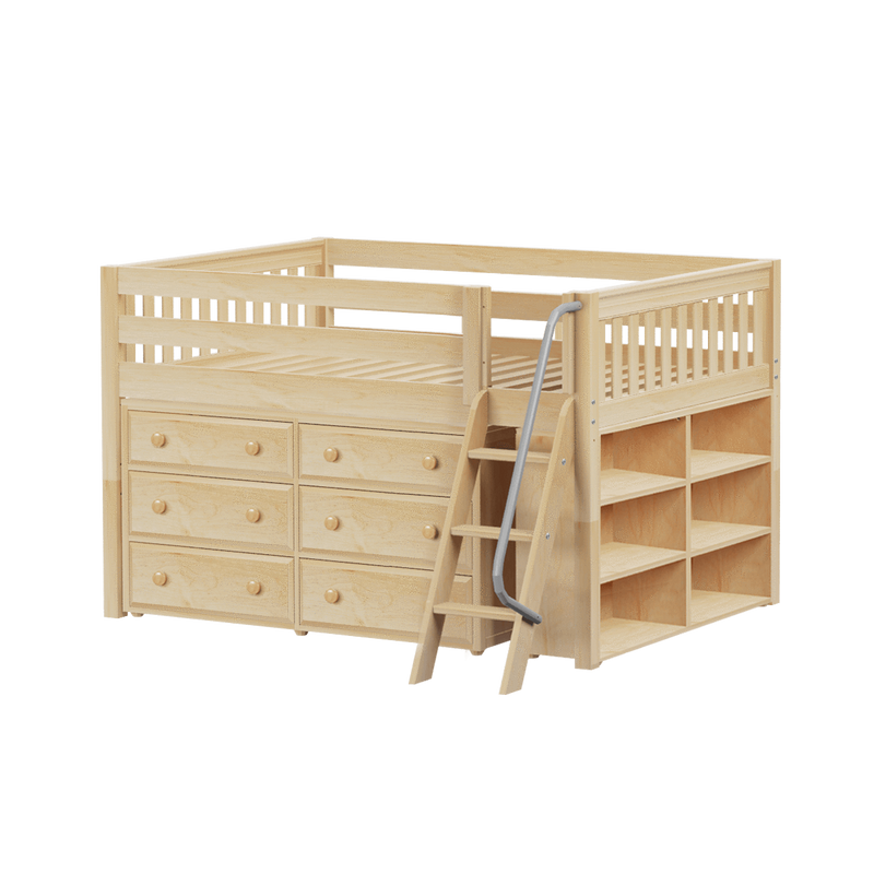 Maxtrix Full Low Loft Bed with Angled Ladder + Storage