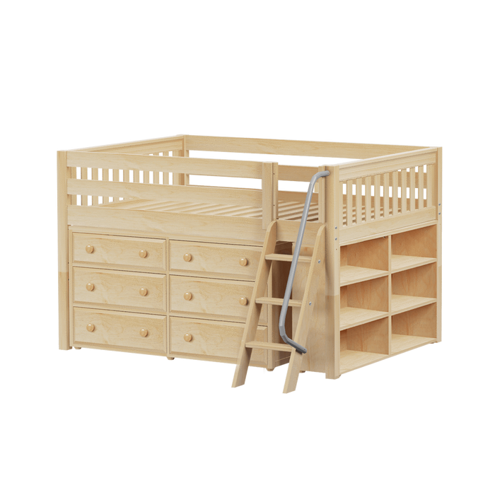 Maxtrix Full Low Loft Bed with Angled Ladder + Storage