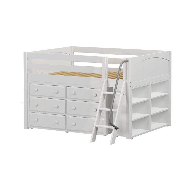 Maxtrix Full Low Loft Bed with Angled Ladder + Storage
