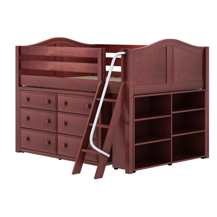 Maxtrix Full Low Loft Bed with Angled Ladder + Storage