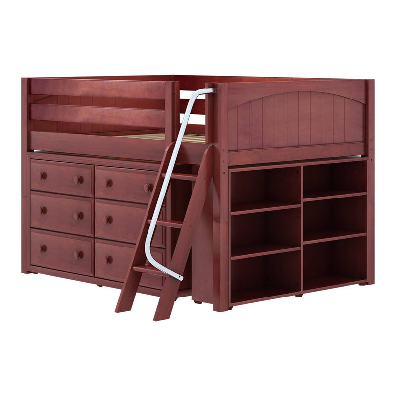 Maxtrix Full Low Loft Bed with Angled Ladder + Storage