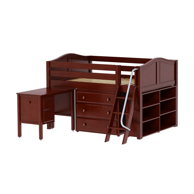 Maxtrix Full Low Loft Bed with Angled Ladder, Storage + Desk