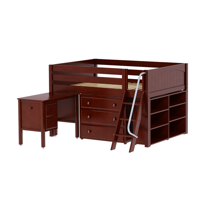 Maxtrix Full Low Loft Bed with Angled Ladder, Storage + Desk