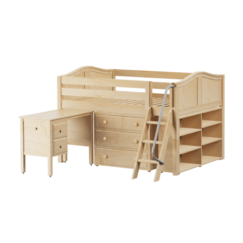 Maxtrix Full Low Loft Bed with Angled Ladder, Storage + Desk