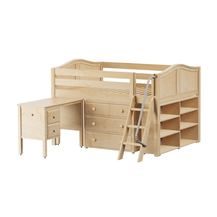 Maxtrix Full Low Loft Bed with Angled Ladder, Storage + Desk