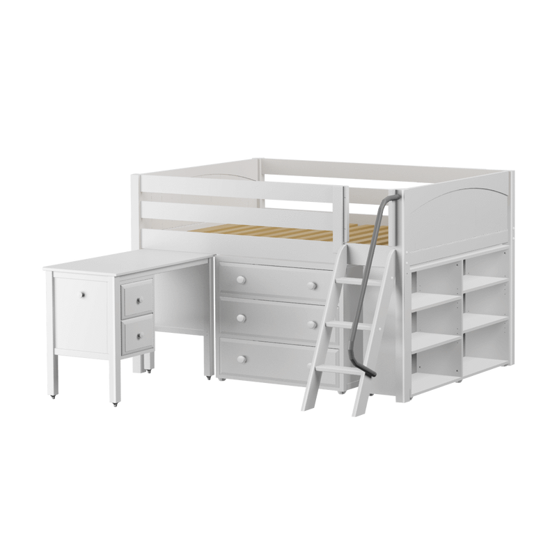 Maxtrix Full Low Loft Bed with Angled Ladder, Storage + Desk
