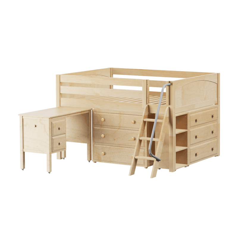 Maxtrix Full Low Loft Bed with Angled Ladder, Storage + Desk