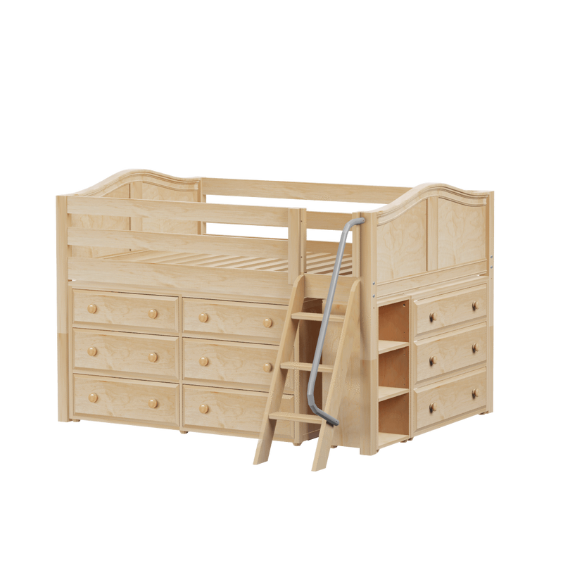 Maxtrix Full Low Loft Bed with Angled Ladder + Storage