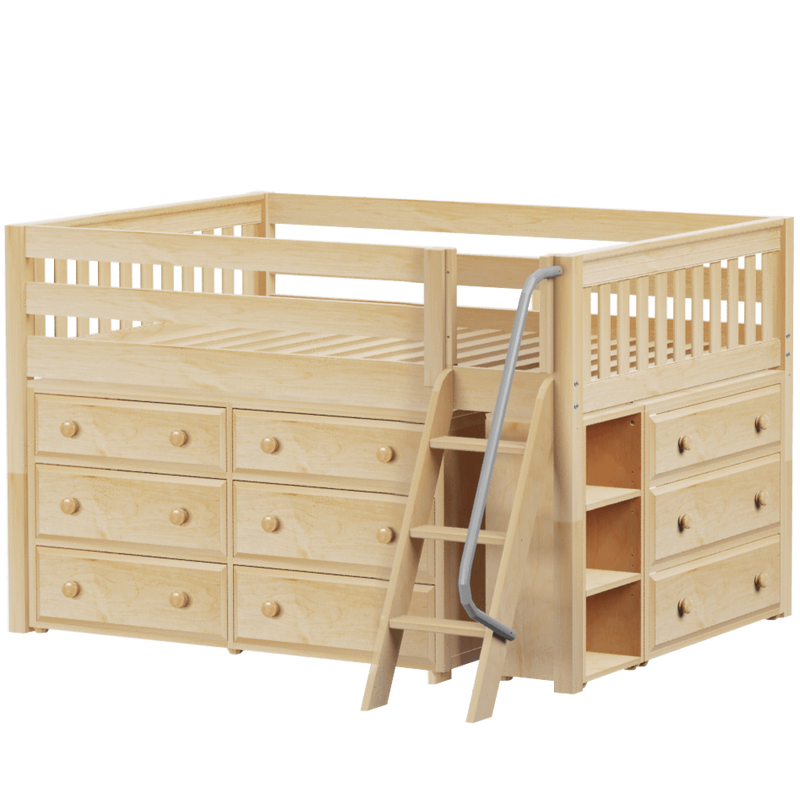 Maxtrix Full Low Loft Bed with Angled Ladder + Storage