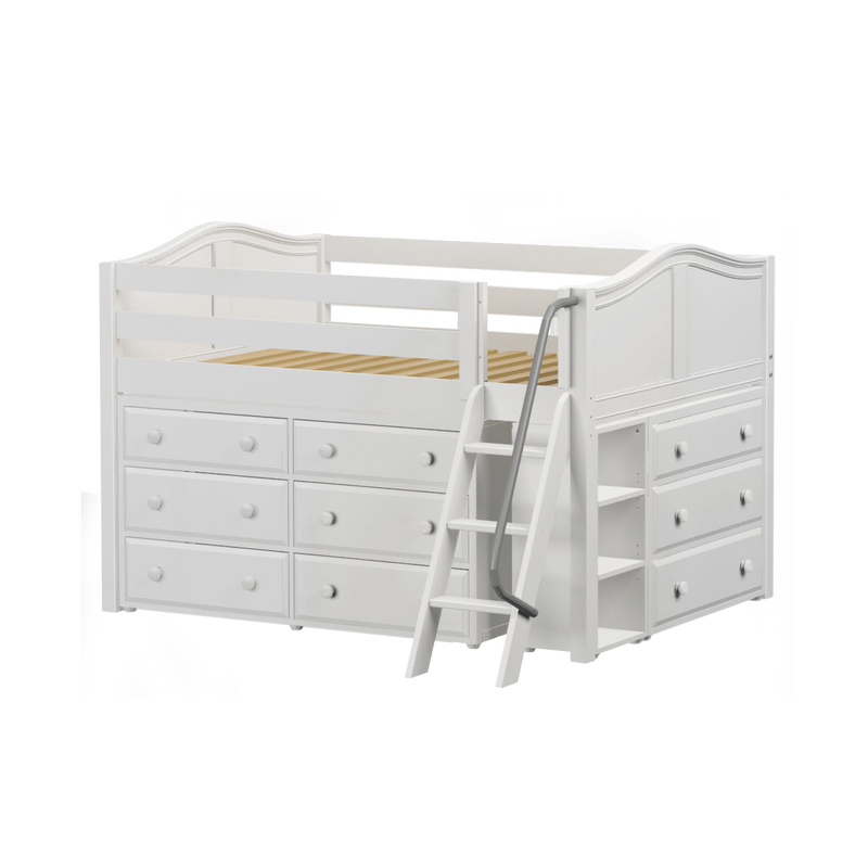 Maxtrix Full Low Loft Bed with Angled Ladder + Storage