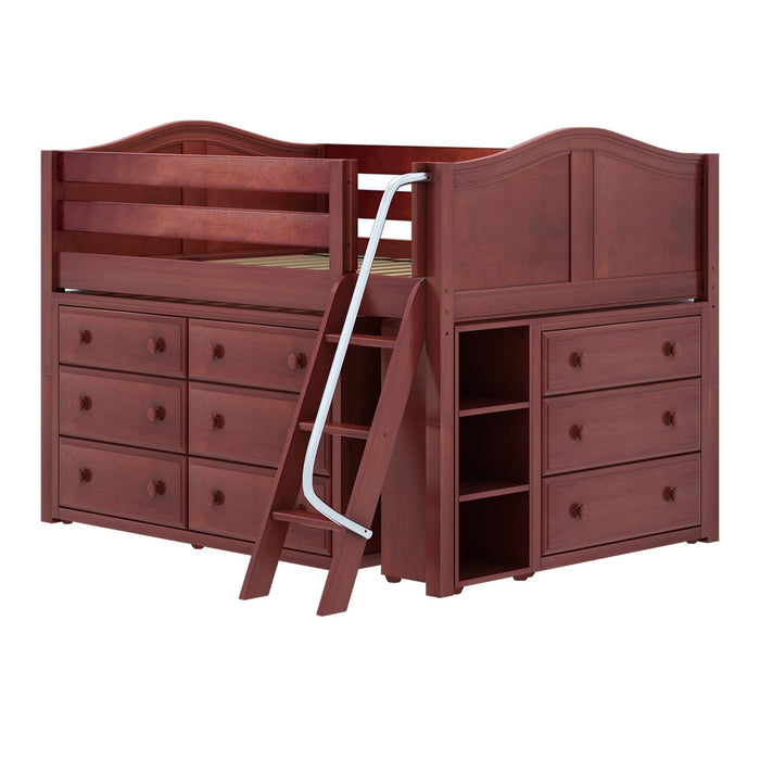 Maxtrix Full Low Loft Bed with Angled Ladder + Storage