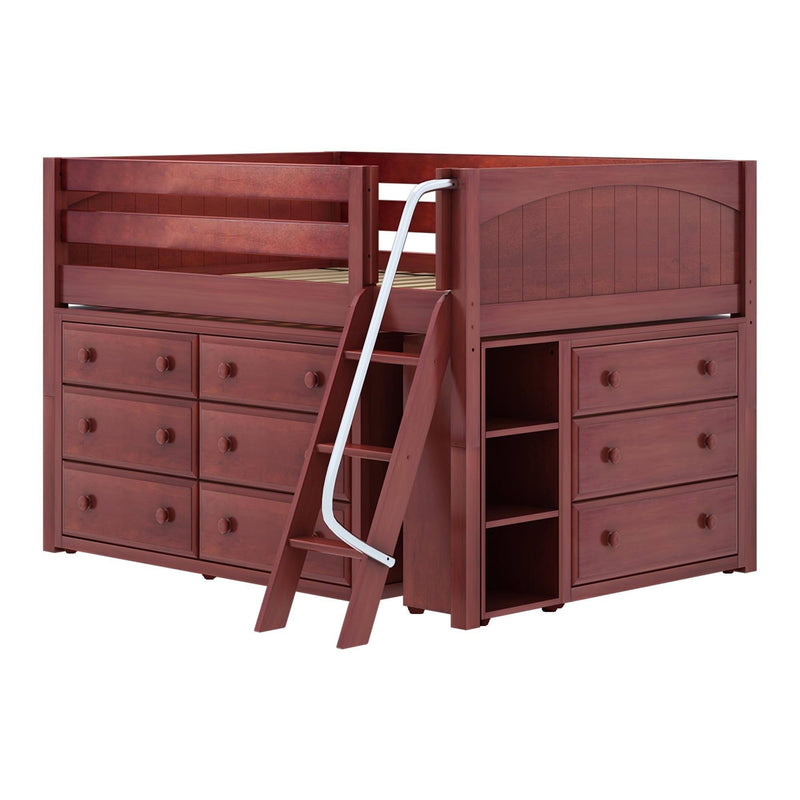 Maxtrix Full Low Loft Bed with Angled Ladder + Storage