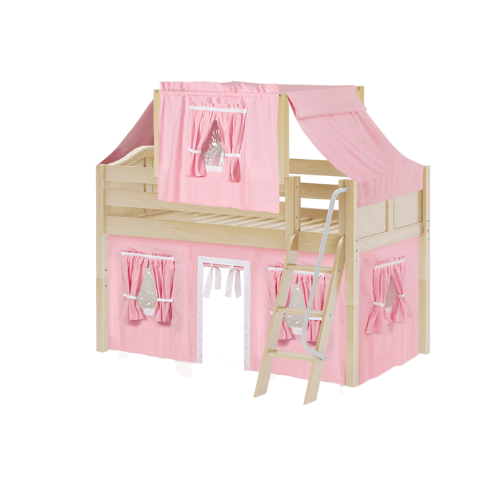 Maxtrix Twin Low Loft Bed with Angled Ladder, Curtain + Top Tent