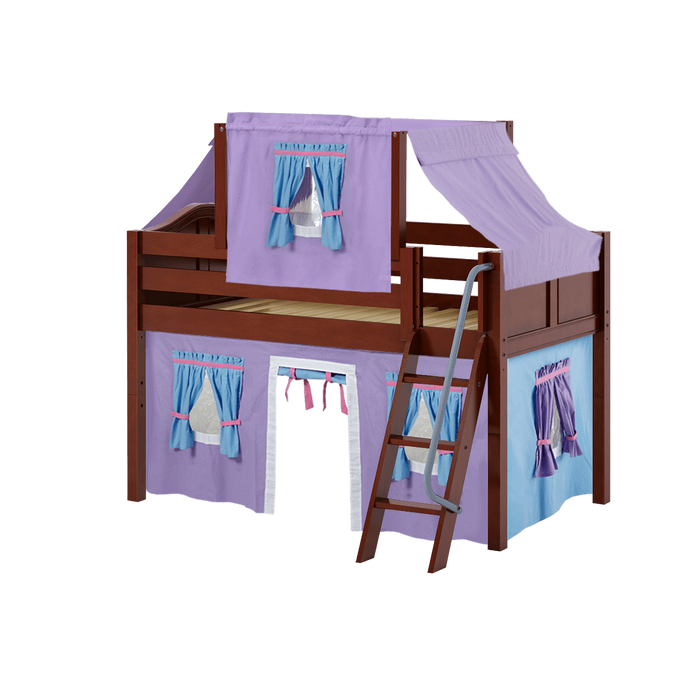 Maxtrix Twin Low Loft Bed with Angled Ladder, Curtain + Top Tent